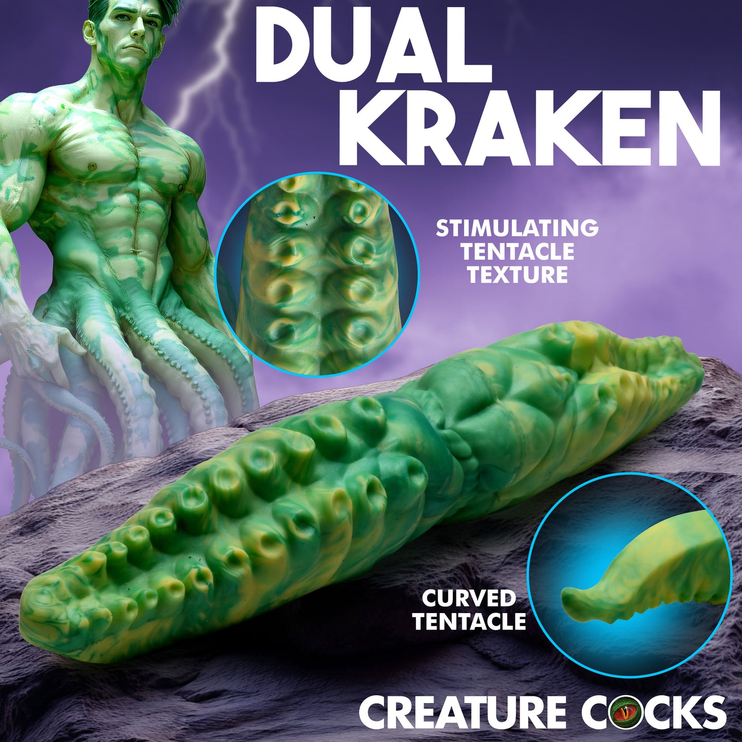 Galaxy green sea monster double dildo with two insertable tentacle ends