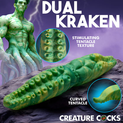 Galaxy green sea monster double dildo with two insertable tentacle ends