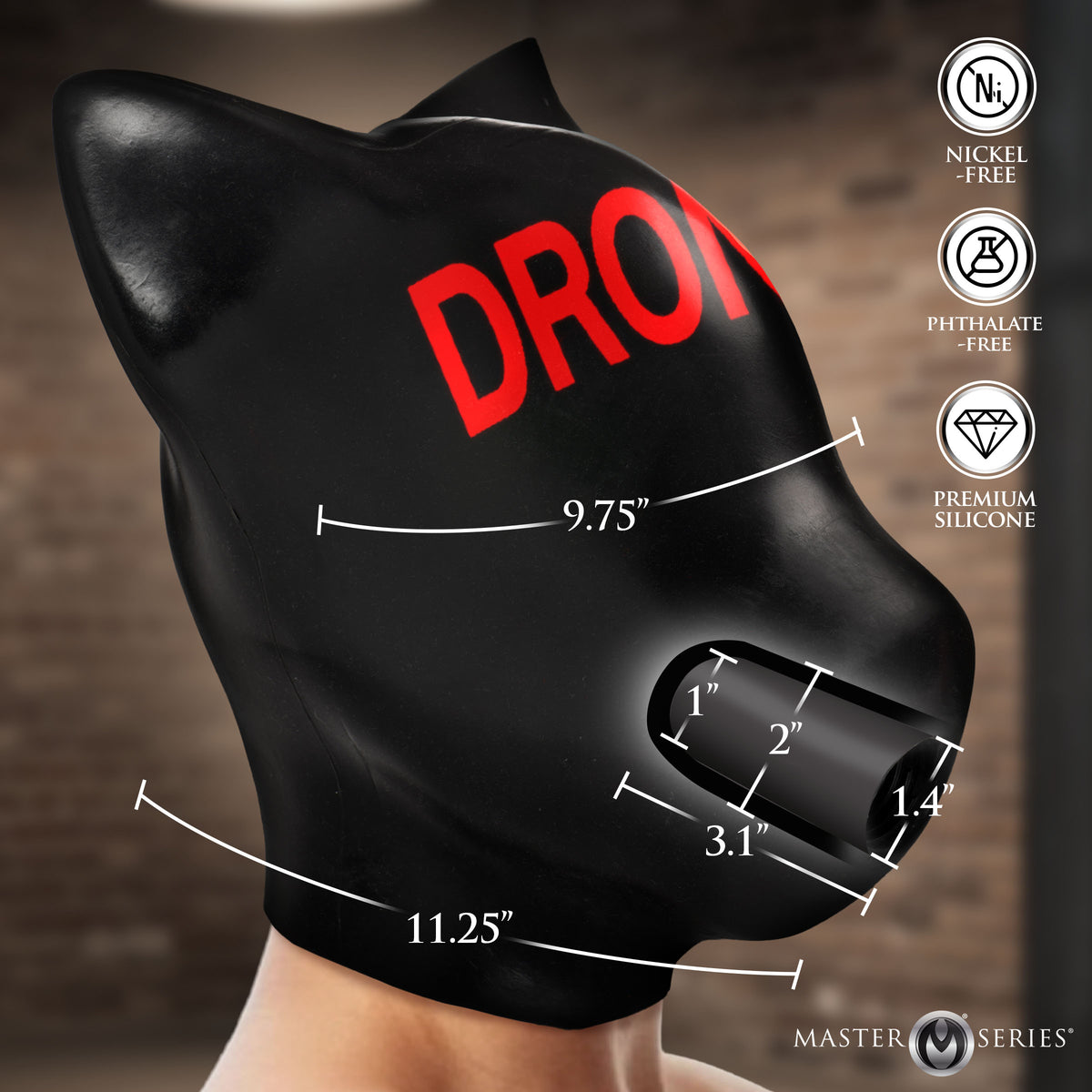 Dimensions of the Master Series Drone silicone pup hood