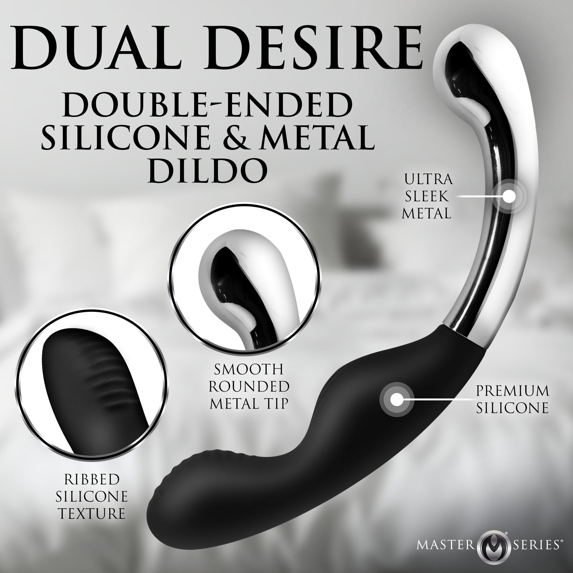 Curved metal prostate hook on the Dual Desire dildo