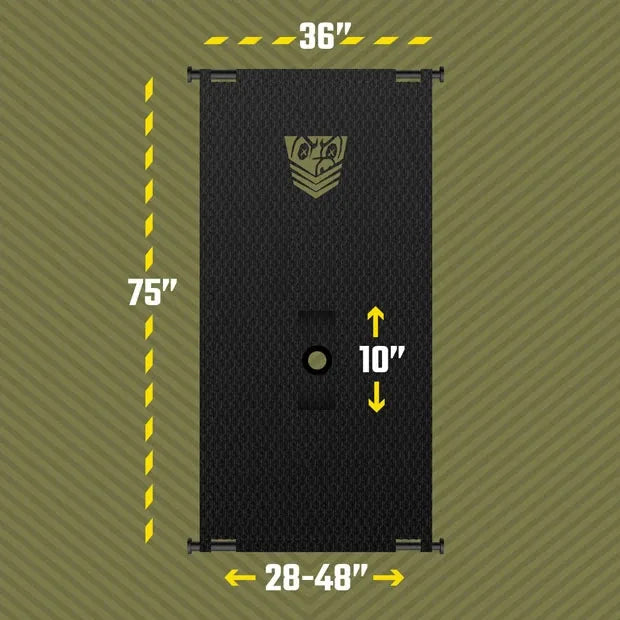 Doorway glory hole kit with tension bars and nylon curtain, product photo 9. Fort Troff.