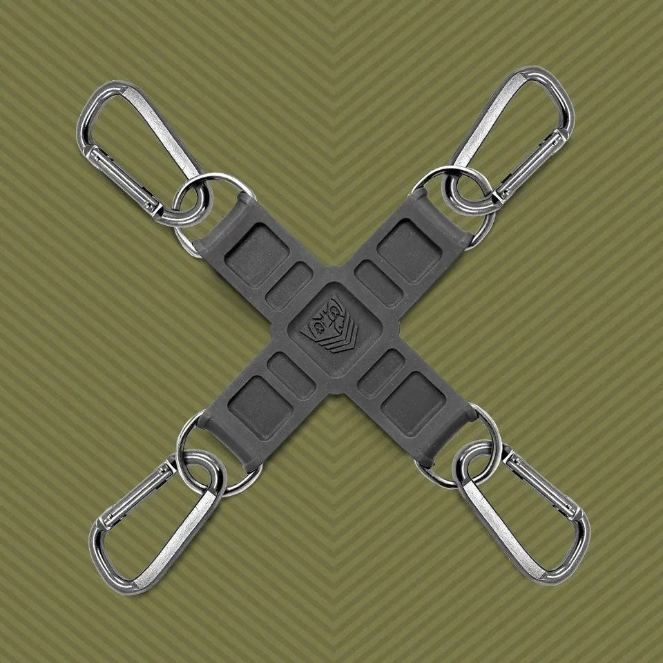 Tactical Hogtie silicone X center with 4 steel D-rings and quick-clip carabiners, Fort Troff