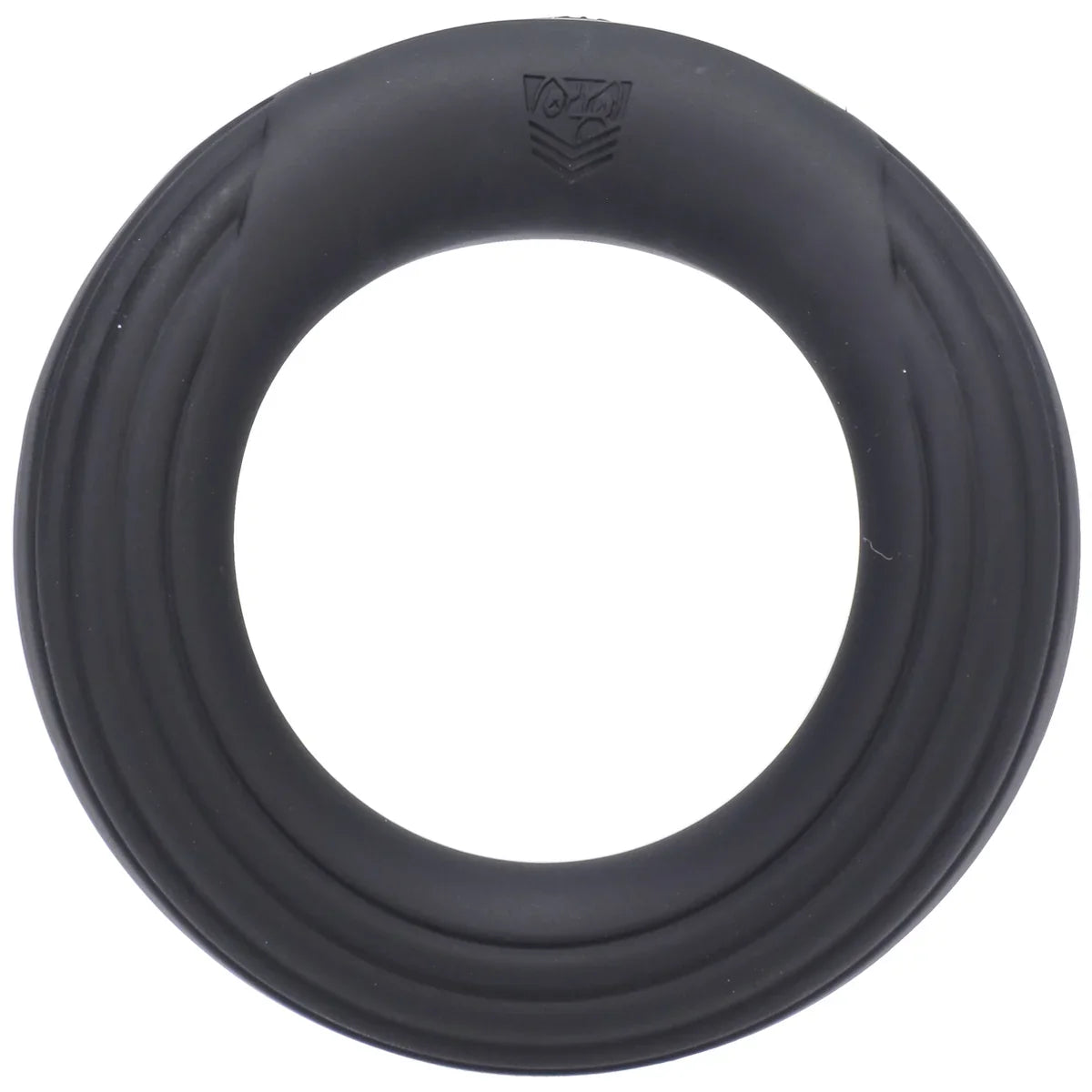 Rev Cock Throbber ribbed silicone cock ring top-down view with shield logo, Fort Troff