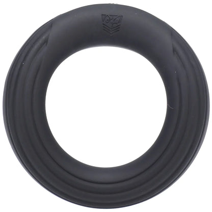 Rev Cock Throbber ribbed silicone cock ring top-down view with shield logo, Fort Troff