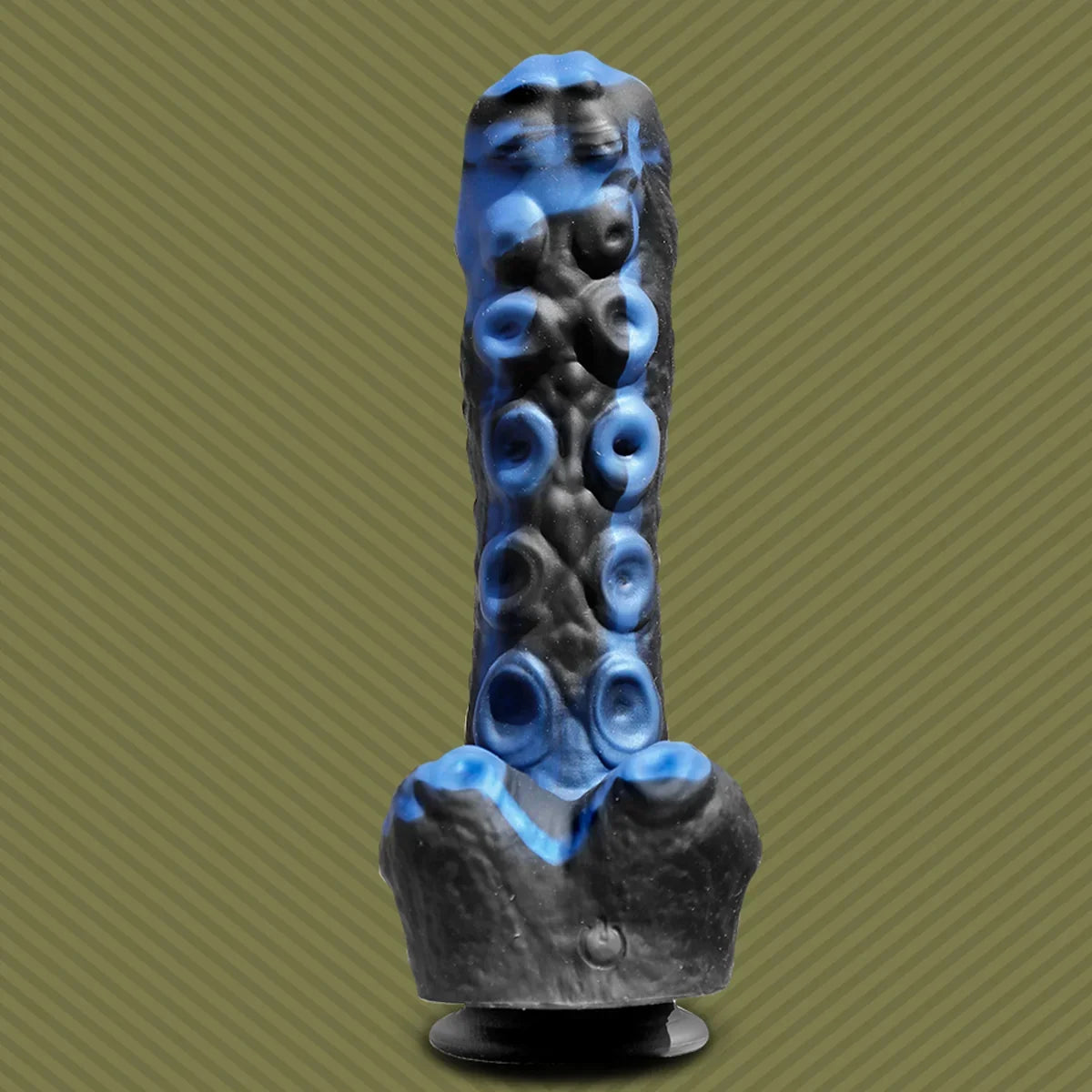 Tendril Thruster Blue tentacle dildo front view showing the sucker texture down the shaft, Fort Troff