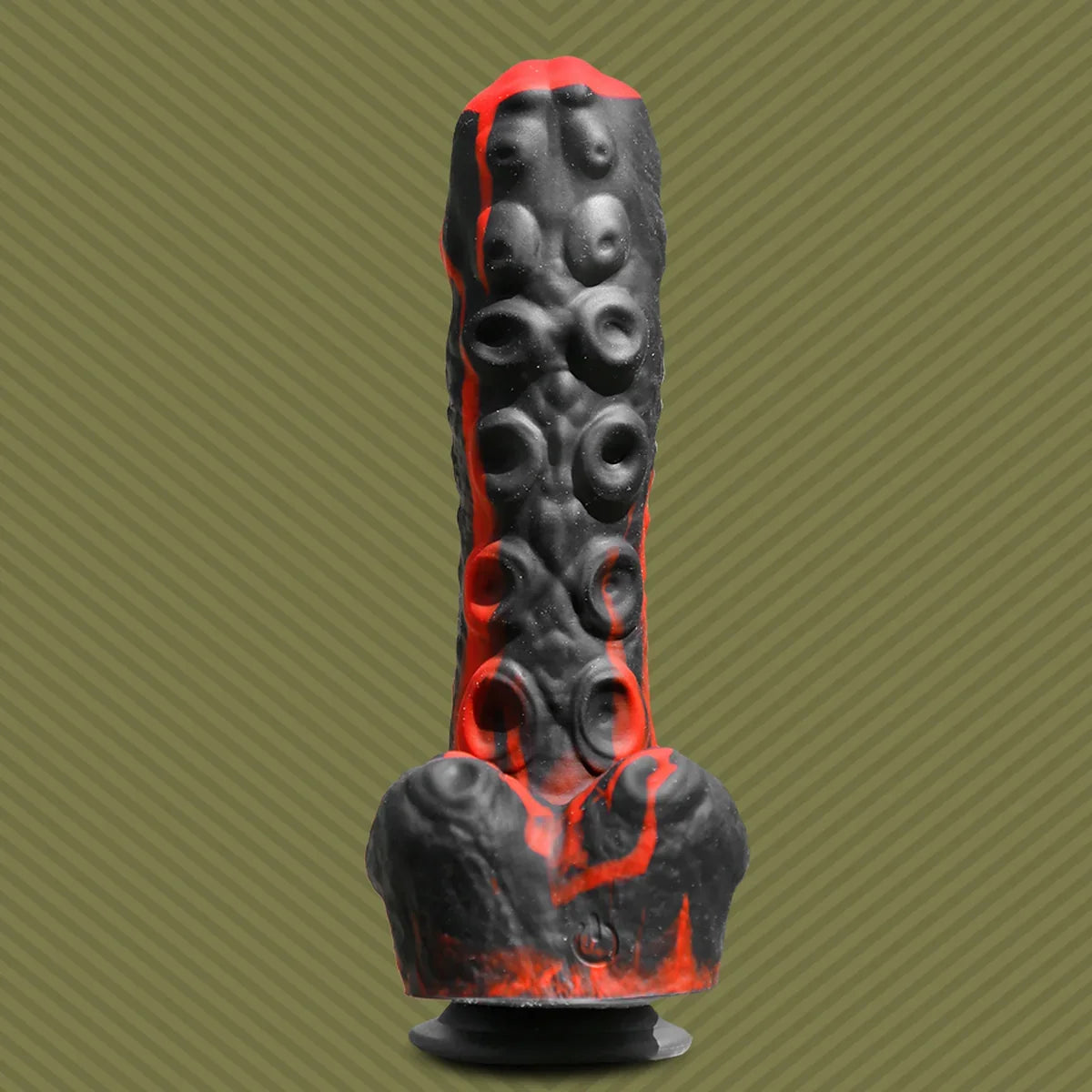 Tendril Thruster Red tentacle dildo front view showing the suckers down the shaft, Fort Troff