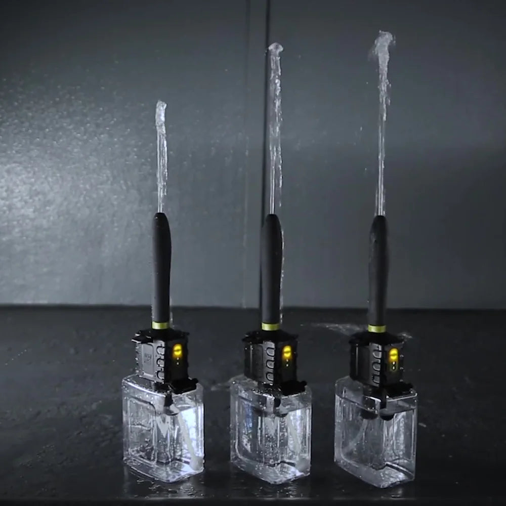 3 Hydro-Pro rechargeable douche units showing low, medium plus high water flow, Fort Troff gay gear at Boyzshop