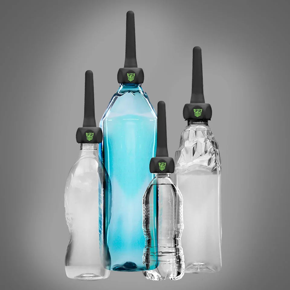 WTR-works douche nozzle fitted to 4 different size water bottles, Fort Troff gay gear at Boyzshop