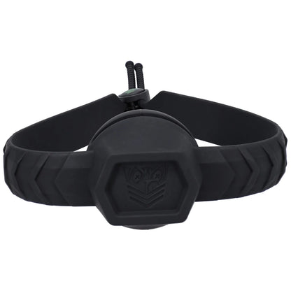 Max Comfort ball gag front view, hex face on the ball with a cord lock strap, Fort Troff gay gear at Boyzshop