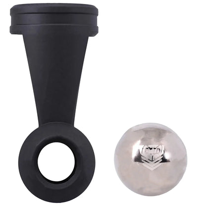 Swing N Hang silicone stretcher beside its removable steel ball weight, Fort Troff gay gear at Boyzshop