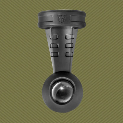 Swing N Hang ball stretcher front view, chrome ball on olive, Fort Troff gay gear at Boyzshop