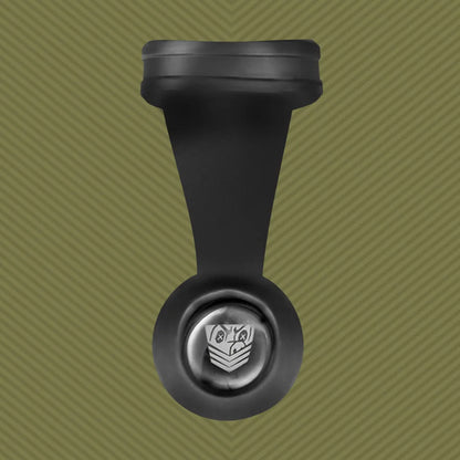 Swing N Hang ball stretcher with silicone strap plus chrome weight, olive backdrop, Fort Troff gay gear at Boyzshop