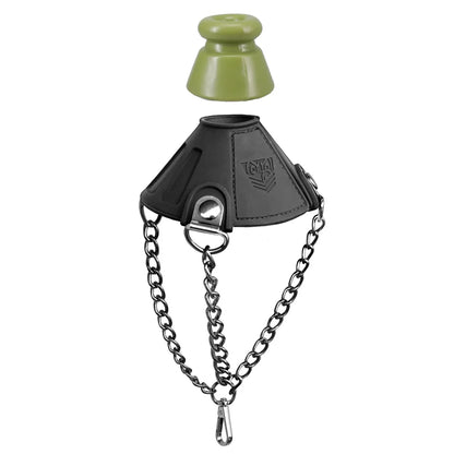 Apex Ball Chute black ball parachute with 3 chains to a clip, olive bumper ring above it, Fort Troff gay gear at Boyzshop