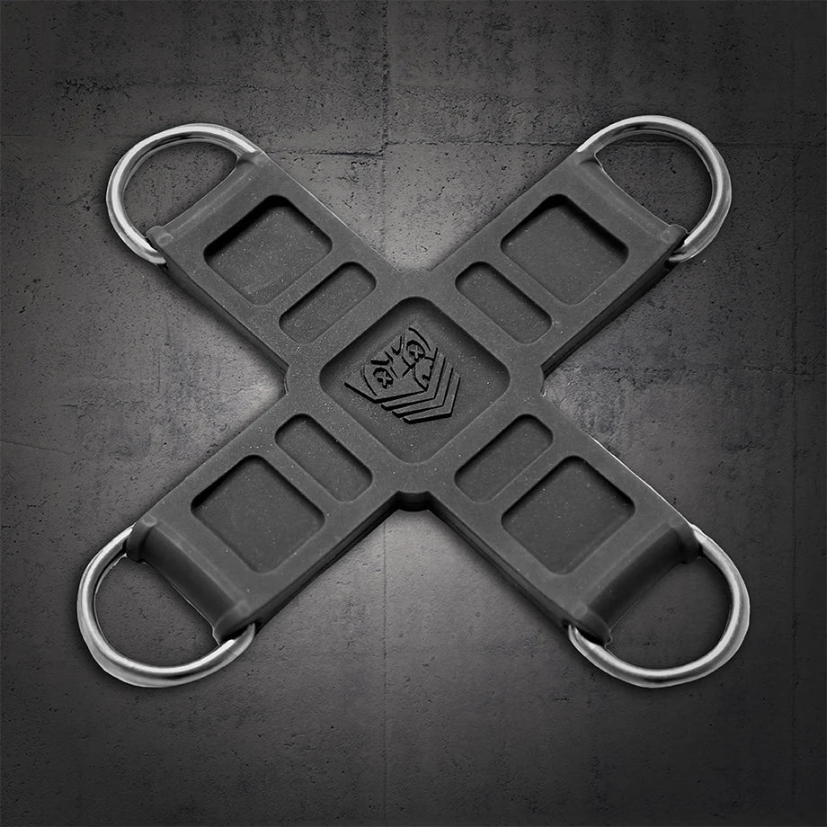 Tactical Hogtie Restraint Hub silicone X with 4 steel D-rings, carabiners not included, Fort Troff gay gear at Boyzshop