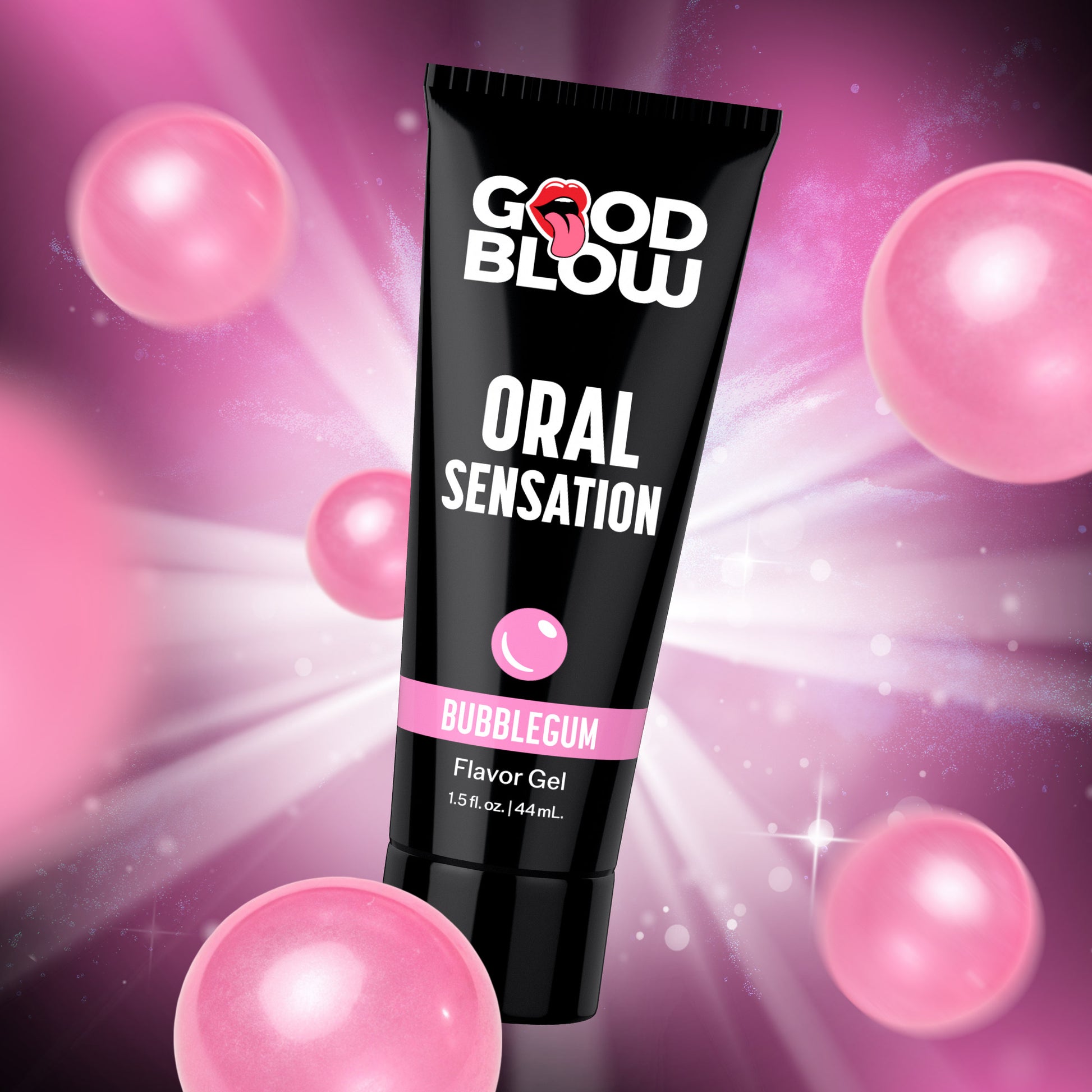 Pink bubblegum gay BJ enhancement gel in black 1.5 oz flip-top tub