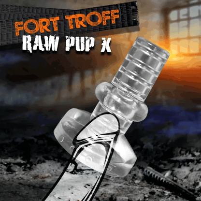 Clear Raw Pup X open-ended penis sleeve with its knot base, animated, Fort Troff gay gear at Boyzshop