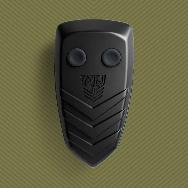 Tunnel Twister black wireless remote with 2 buttons, chevron design, olive backdrop, Fort Troff gay gear at Boyzshop