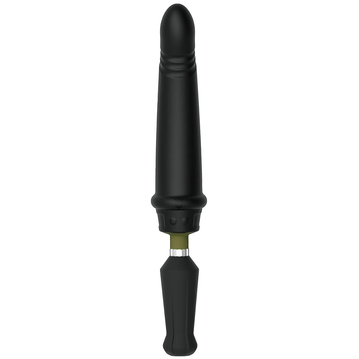 Gunner System thrusting dildo attachment with olive collar and grip handle