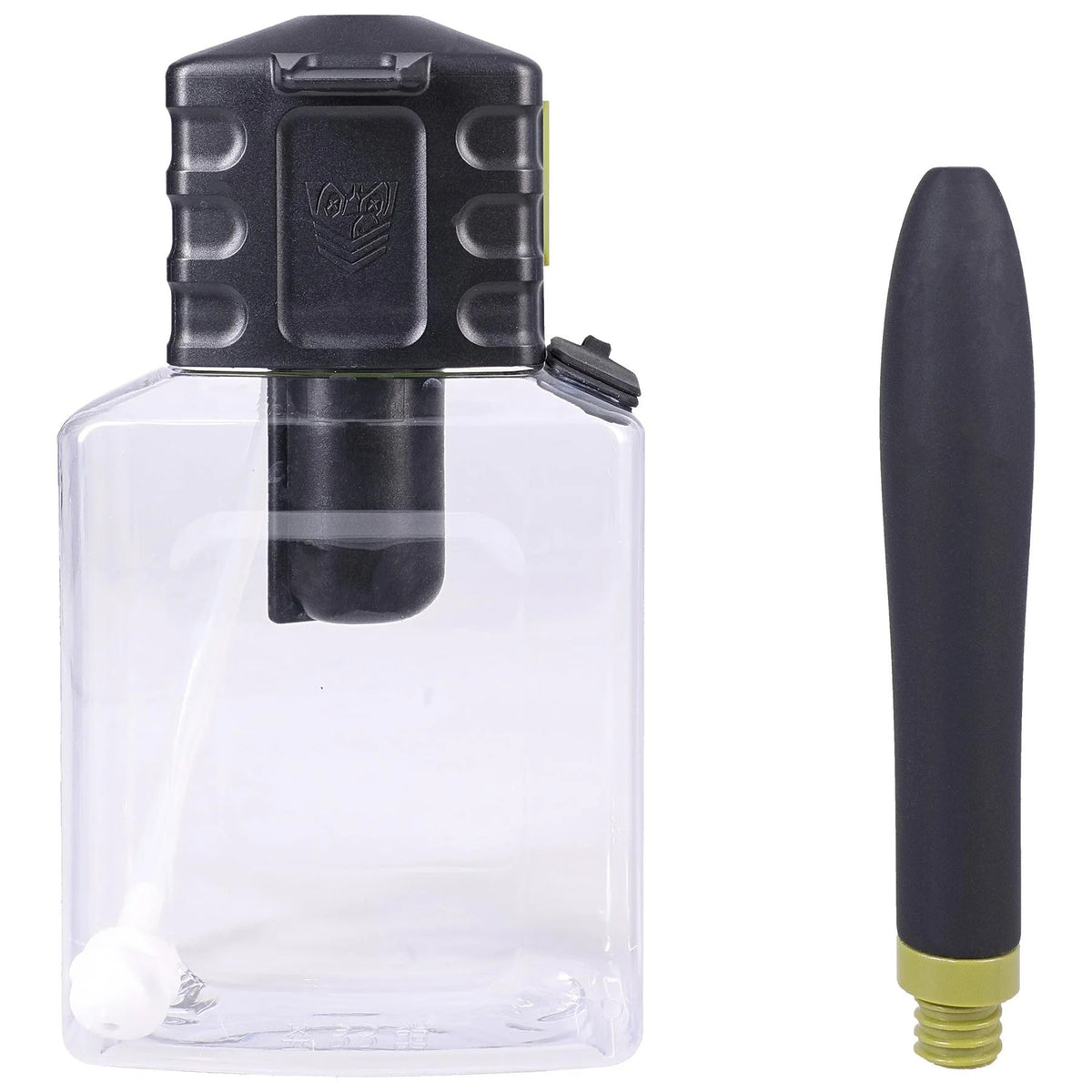 Hydro-Pro anal douche tank with the silicone nozzle unscrewed for cleaning, on white, Fort Troff gay gear at Boyzshop