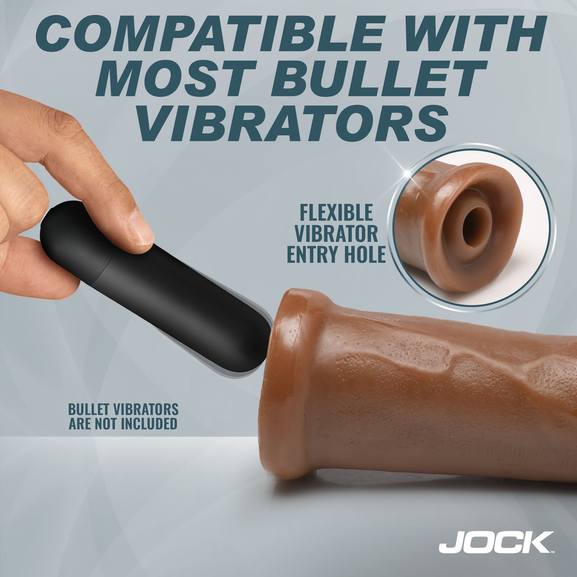 Hand-size view of the Jock realistic dildo showing the base