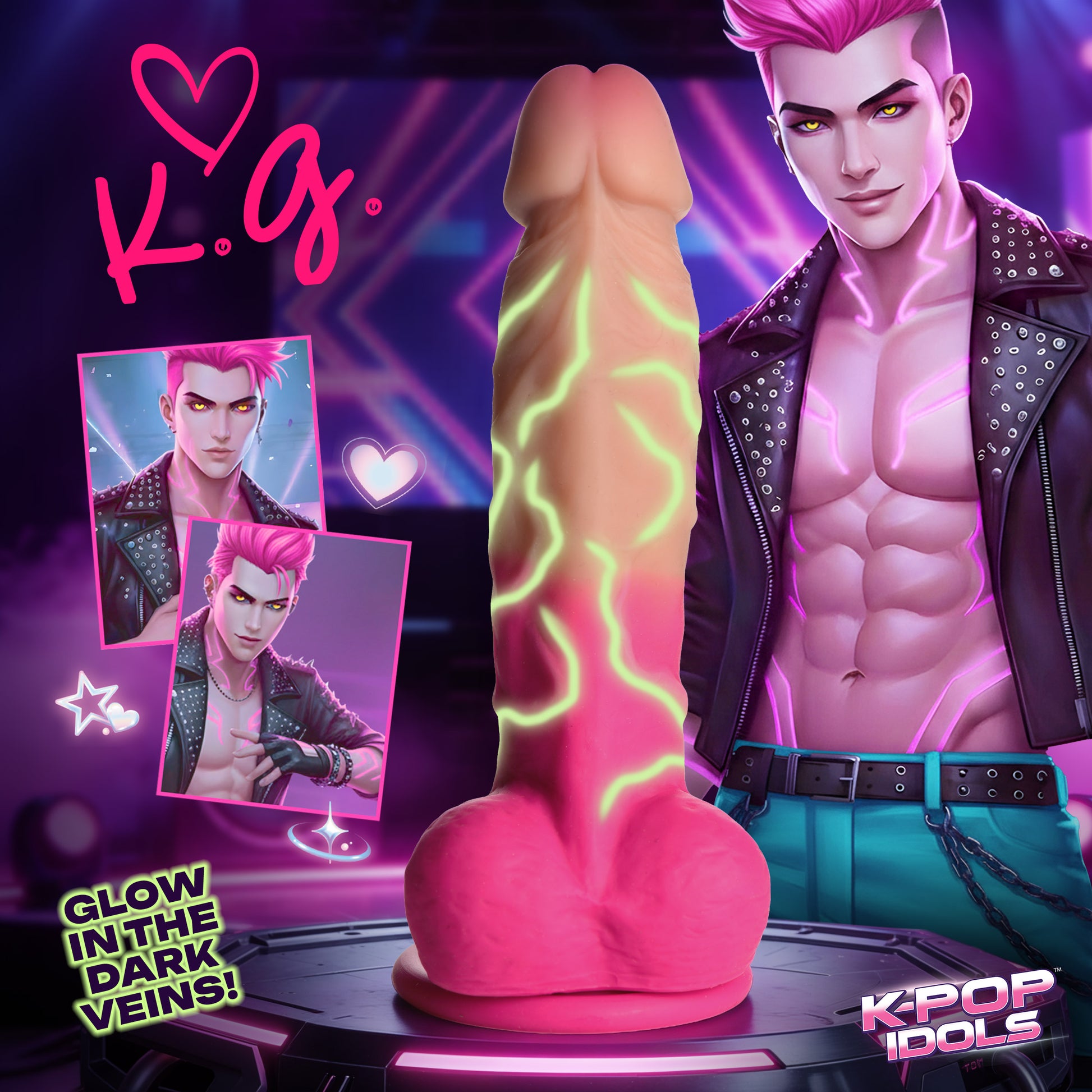 K.G. of X-POP idol silicone dildo in Voltage Pink for gay fans