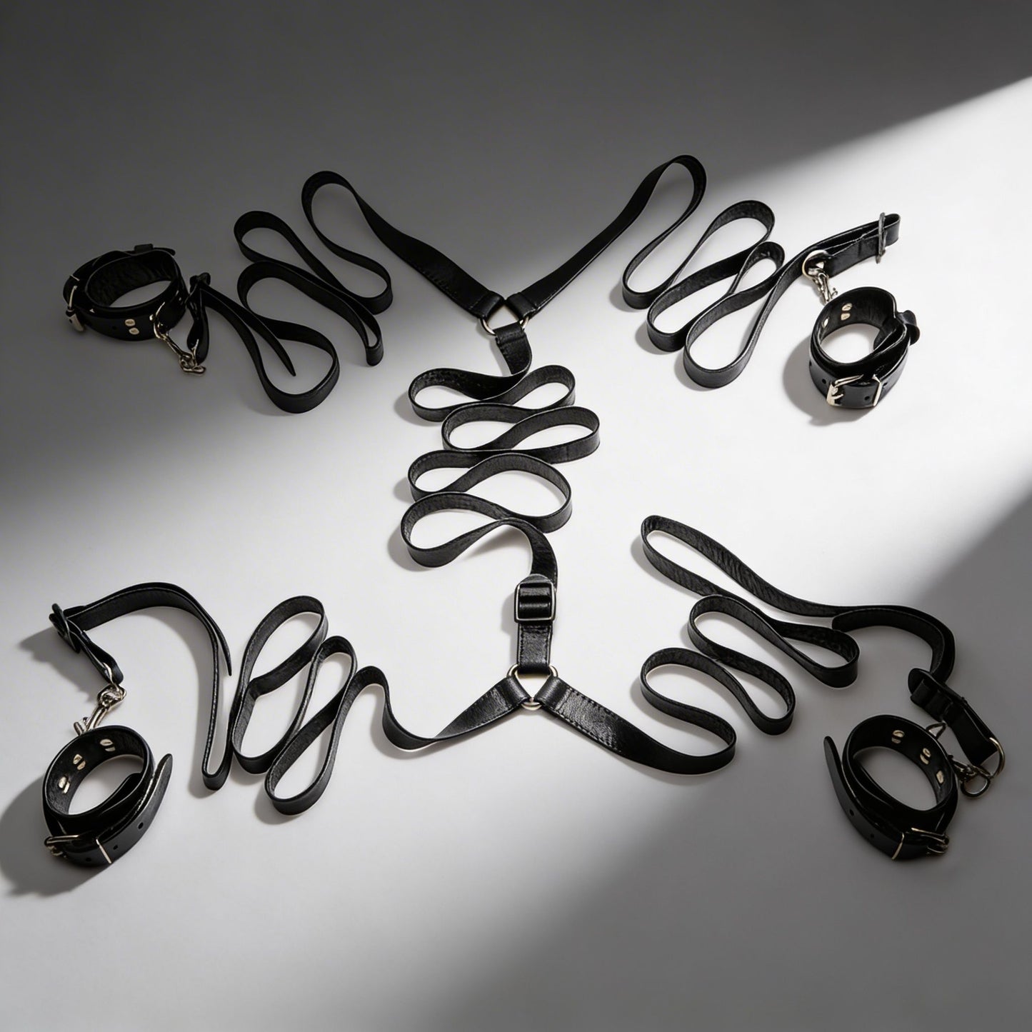 leather bed restraint kit for gay men complete bondage set with straps cuffs and connectors for full body restraint