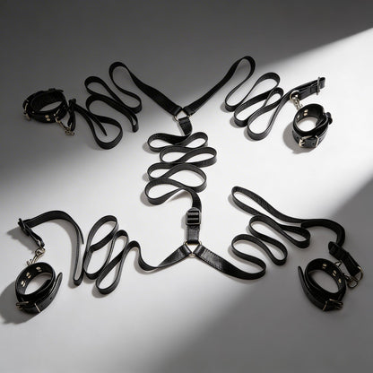 leather bed restraint kit for gay men complete bondage set with straps cuffs and connectors for full body restraint