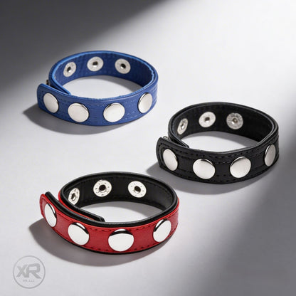leather speed snap cock rings for gay men available in multiple colors featuring adjustable snaps for a tight comfortable fit