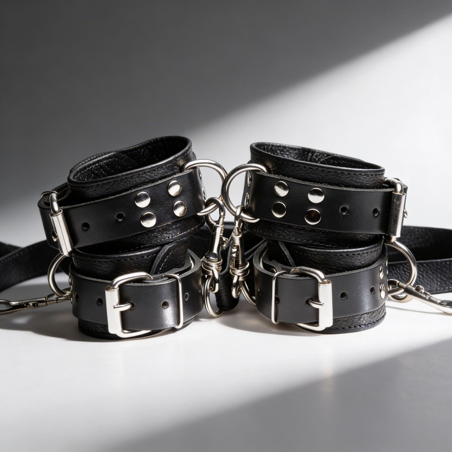 leather wrist and ankle cuffs for gay men bondage restraint kit with adjustable straps and metal hardware