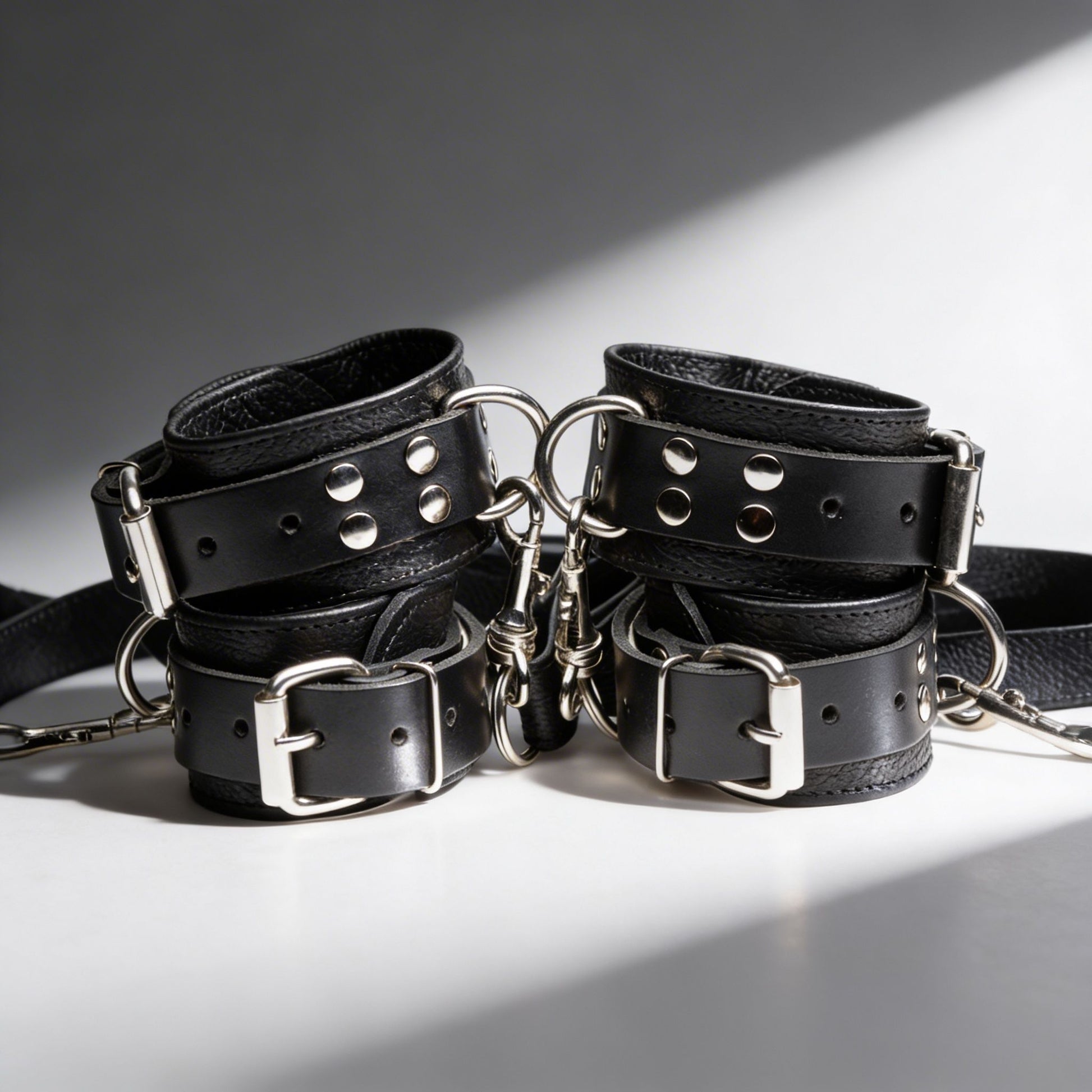 leather wrist and ankle cuffs for gay men bondage restraint kit with adjustable straps and metal hardware