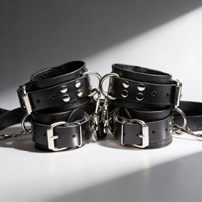 leather wrist and ankle cuffs for gay men bondage restraint kit with adjustable straps and metal hardware