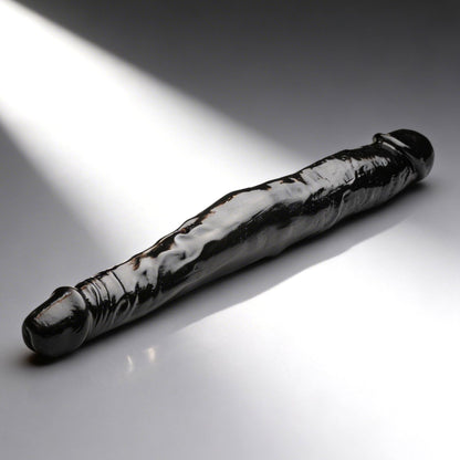 long double ended dildo for gay men black textured dual dildo with tapered shape for deep penetration and shared play