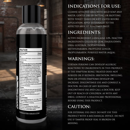 back label view of Master Series fisting lubricant showing drug facts ingredients directions and warning information