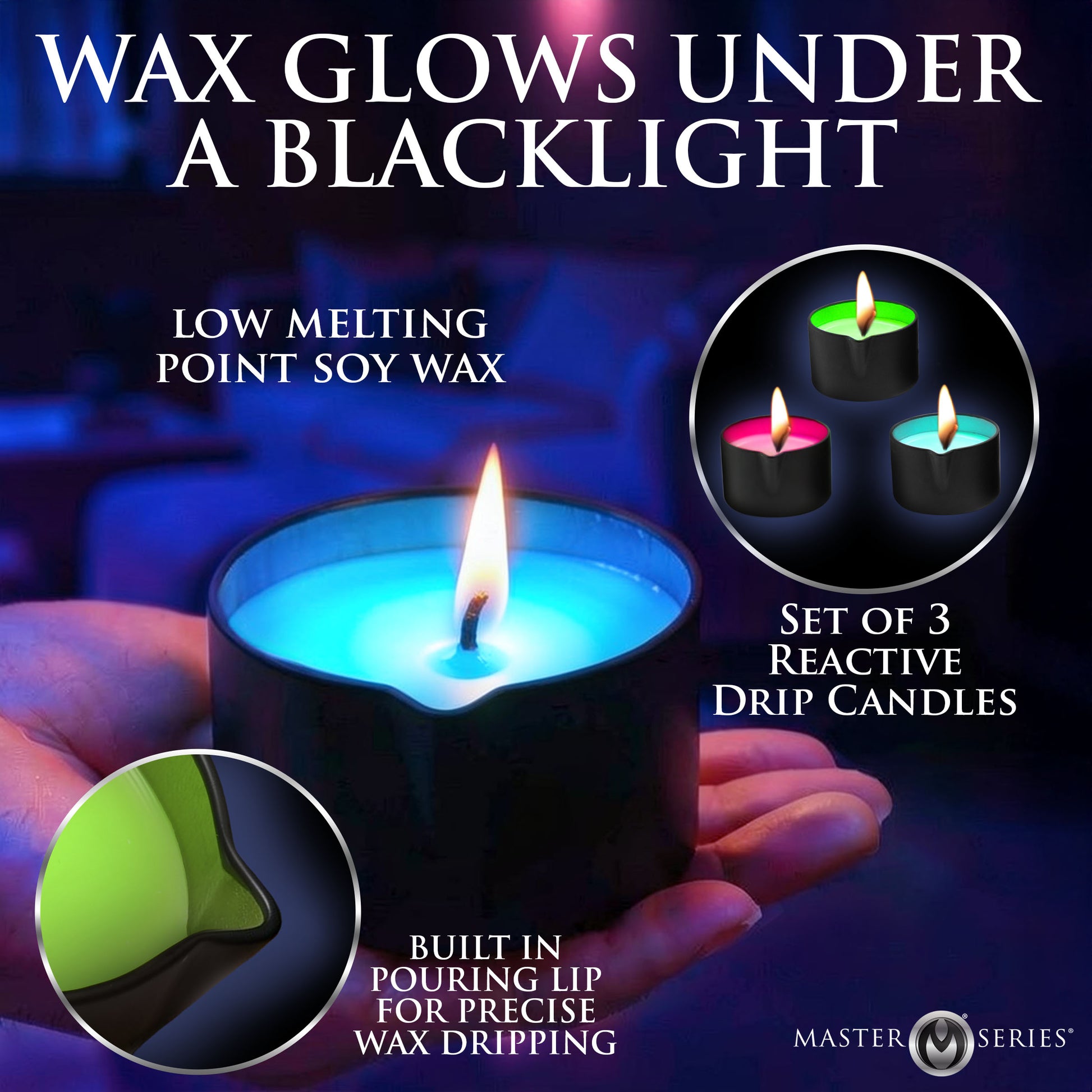 Low-melt 122 degree soy wax candles built for skin-safe drip and sensation