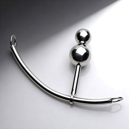 metal double ball anal plug for gay men with sliding o ring rod weighted design for adjustable depth and intense stimulation