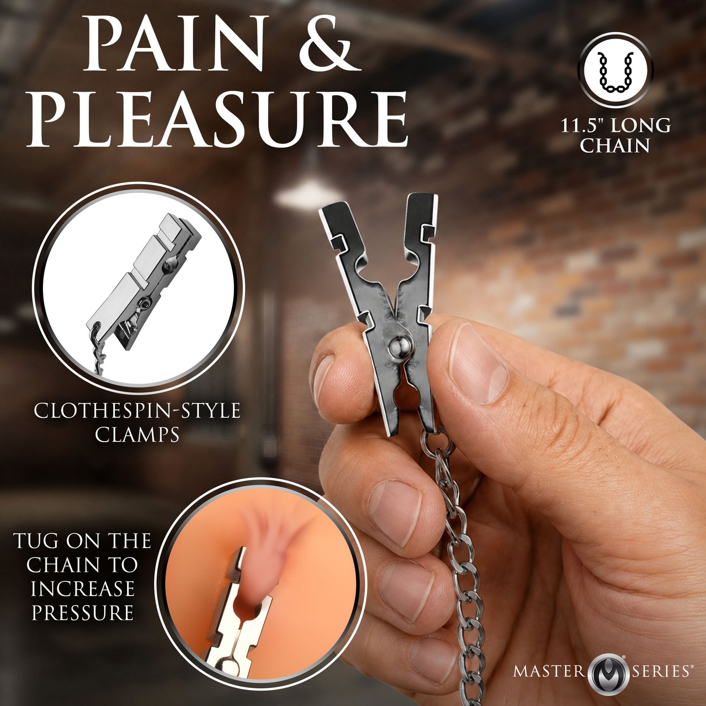 Clothespin style steel clamp head on the Naughty Pleasure clamps