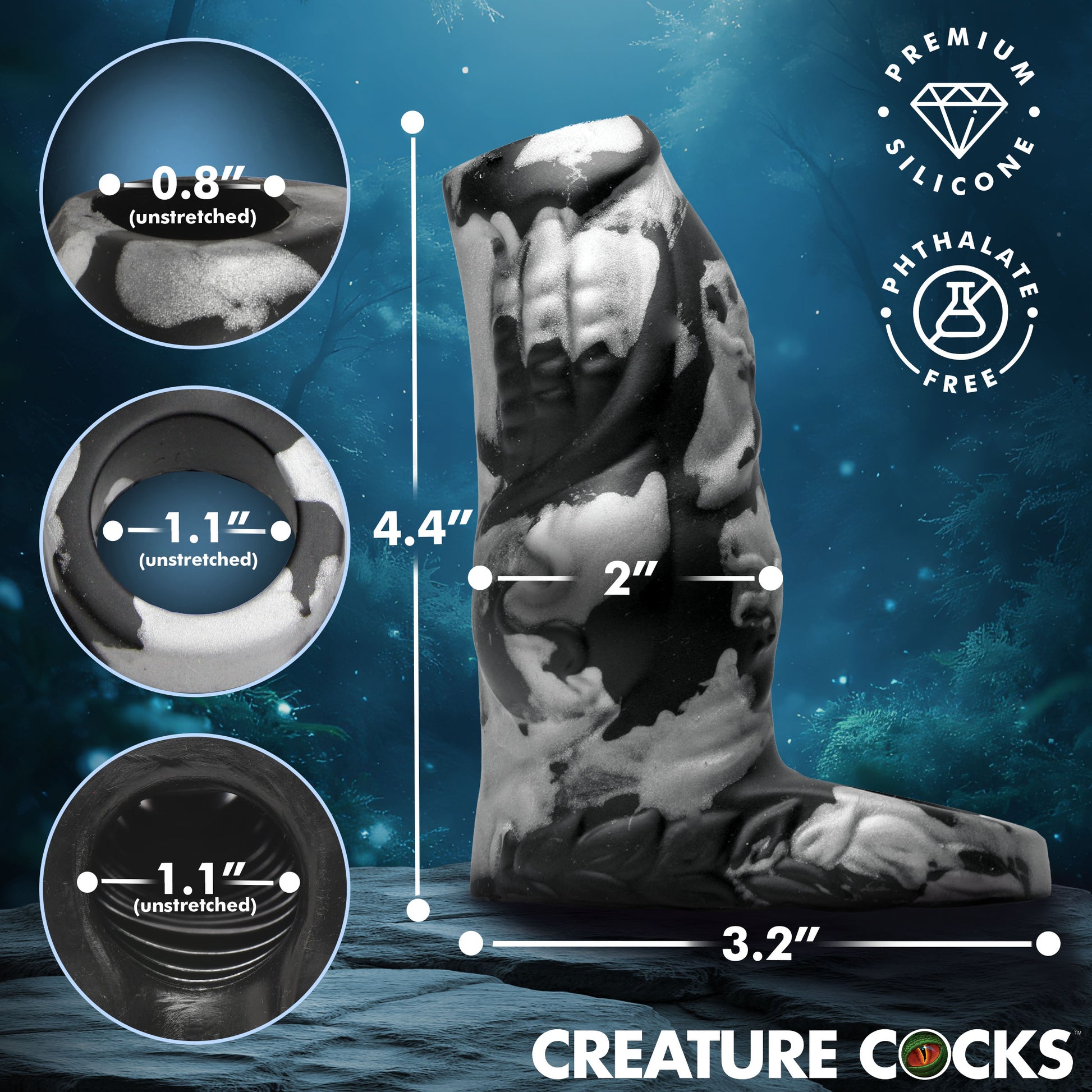 Size dimensions of the Night Prowler girth enhancer sleeve
