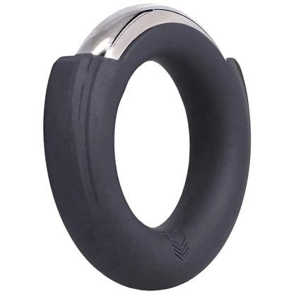 Pinch Zero cock ring angled view showing the chrome arc and shield logo