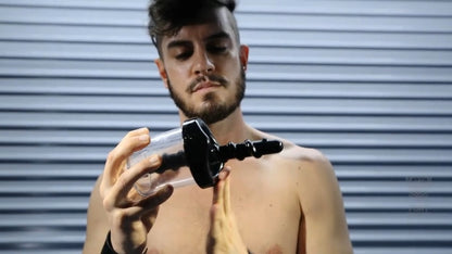 Rosebud Pump Anal Pumping Cylinder video, the cylinder sealing on a hole for a rosebud pump session, Fort Troff gay gear at Boyzshop