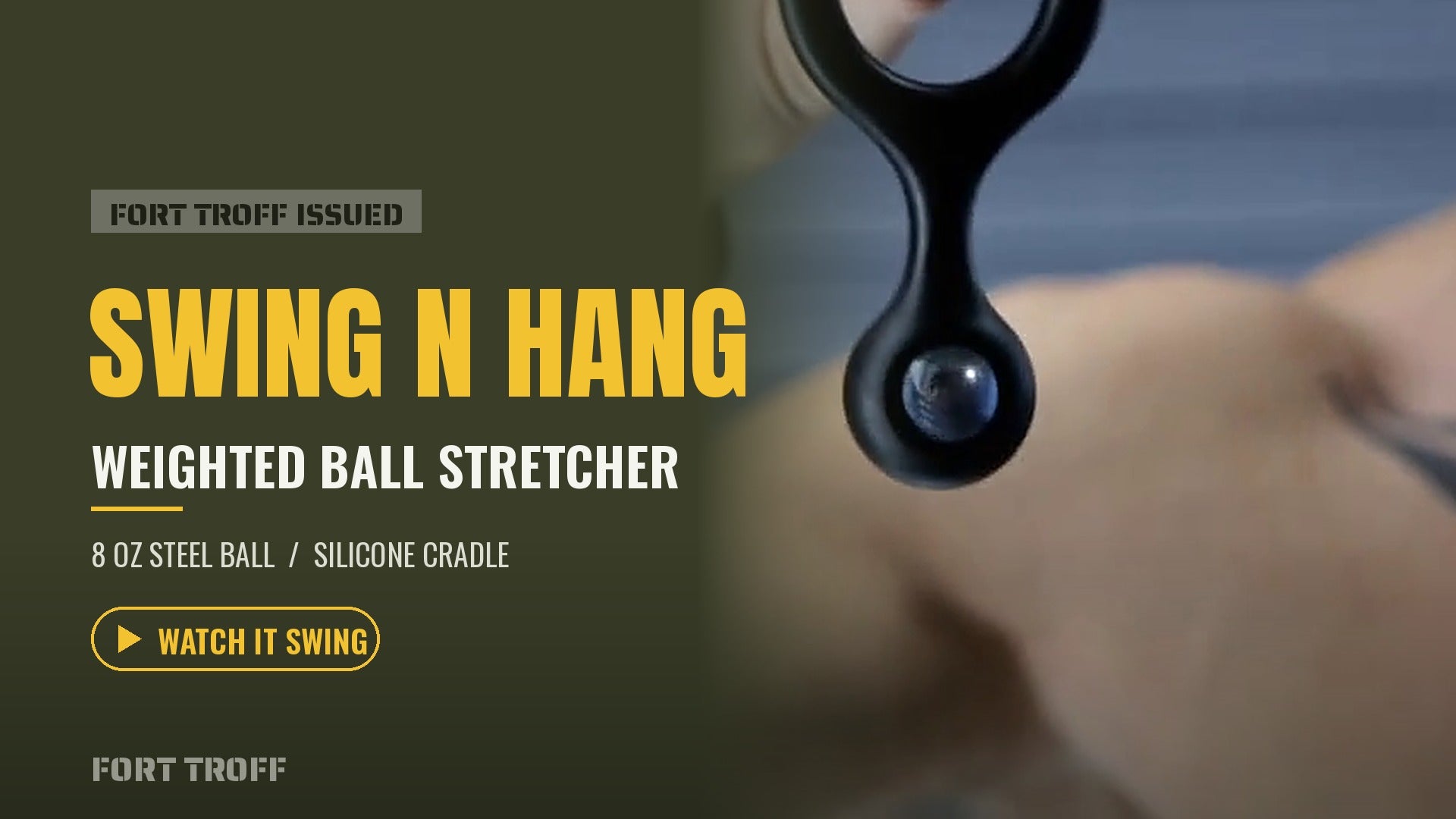 Swing N Hang Weighted Ball Stretcher video, the 8 oz steel ball swinging under a sack, Fort Troff gay gear at Boyzshop