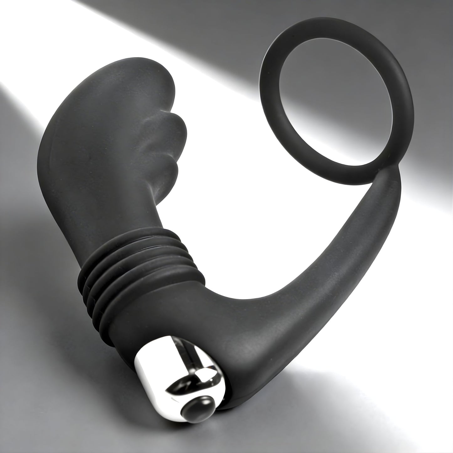 prostate vibe cock ring textured silicone male toy with curved p spot stimulator and vibrating function