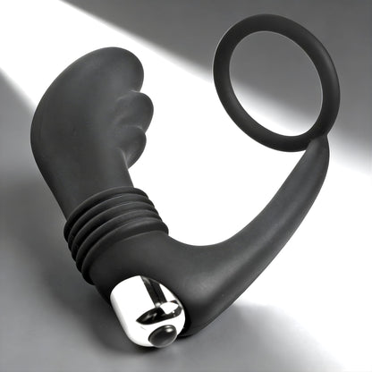 prostate vibe cock ring textured silicone male toy with curved p spot stimulator and vibrating function