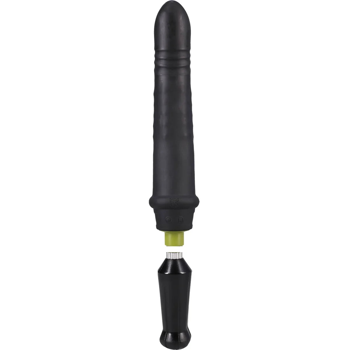 Robo Plunger rotating dong straight-on view with textured grip handle, Fort Troff
