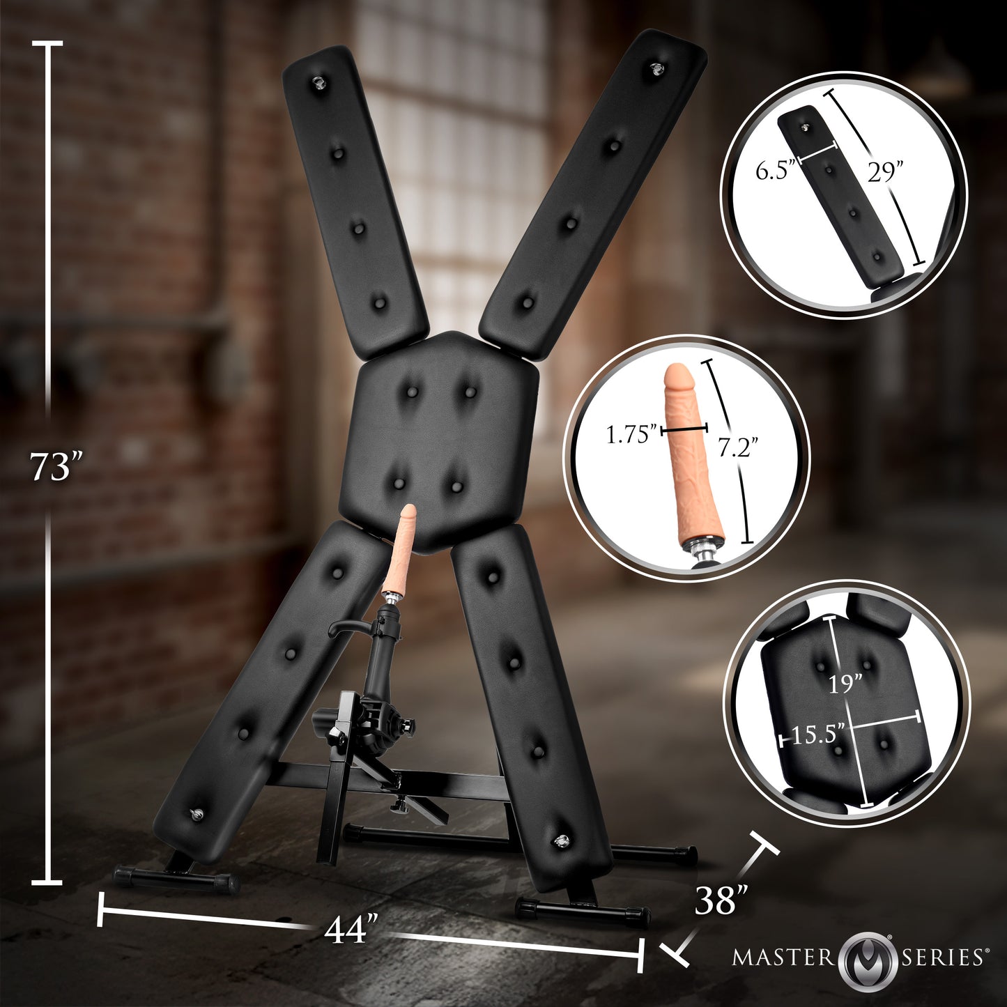Four-point gay restraint cross with detachable 195 thrust per minute sex machine