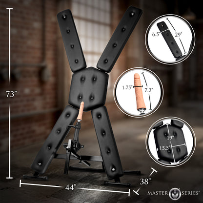 Four-point gay restraint cross with detachable 195 thrust per minute sex machine