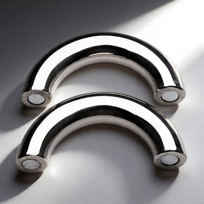 polished stainless steel magnetic cock ring with curved design two piece