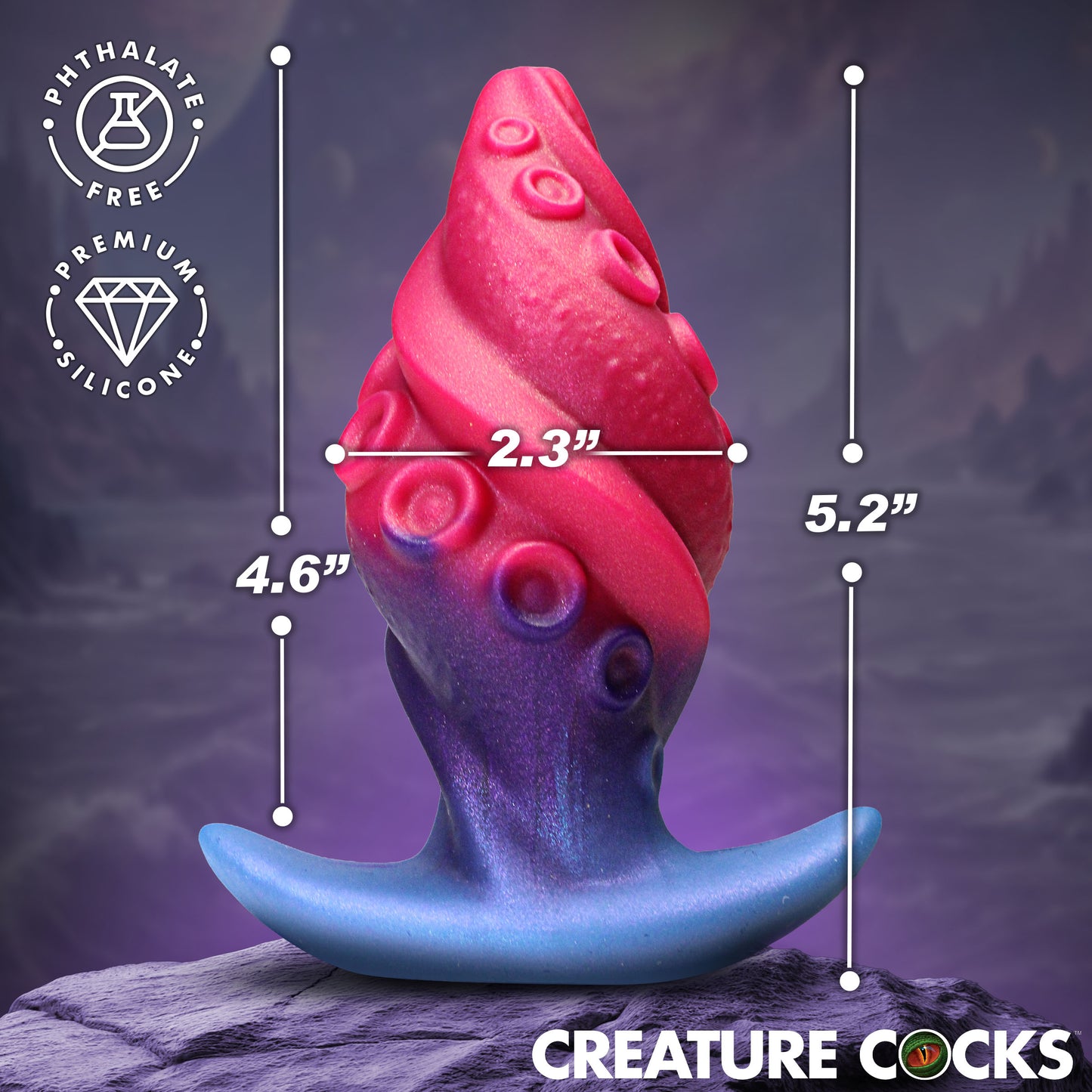 Size chart for the Tenta Plug girthy tentacle butt plug