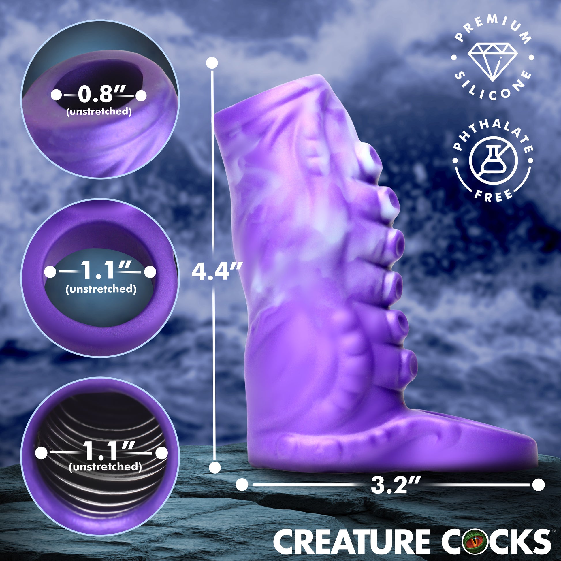 Size chart for the Tenta-Thick penis enhancer sleeve