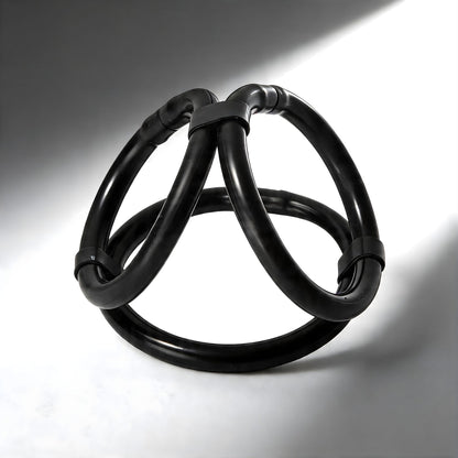 flexible black tri cock ring with easy release design and three interconnected loops for custom fit