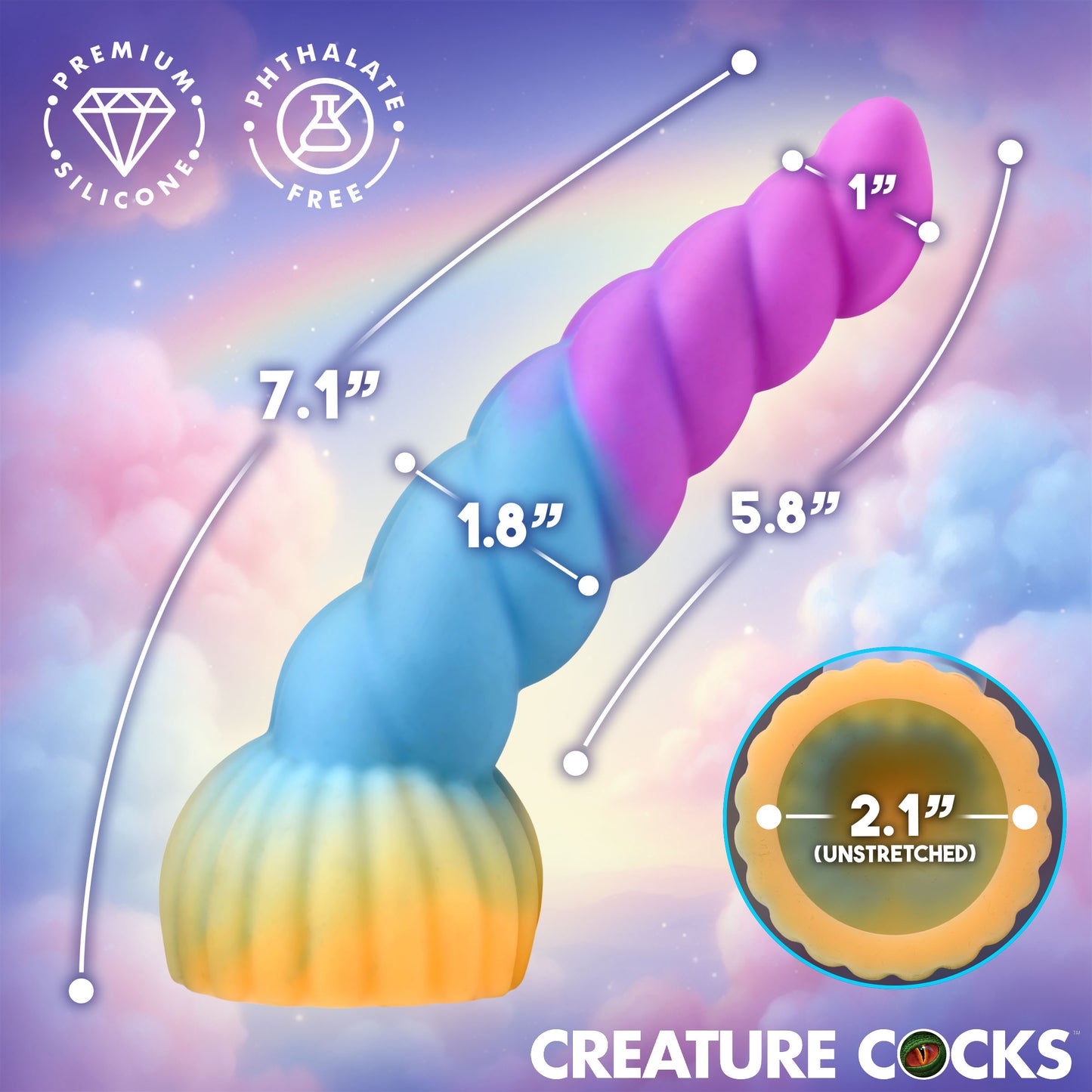 Size chart for the Unicorn Head wand attachment